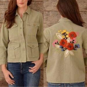 Paparazzi Light Olive/Tan Utility Jacket Floral Design